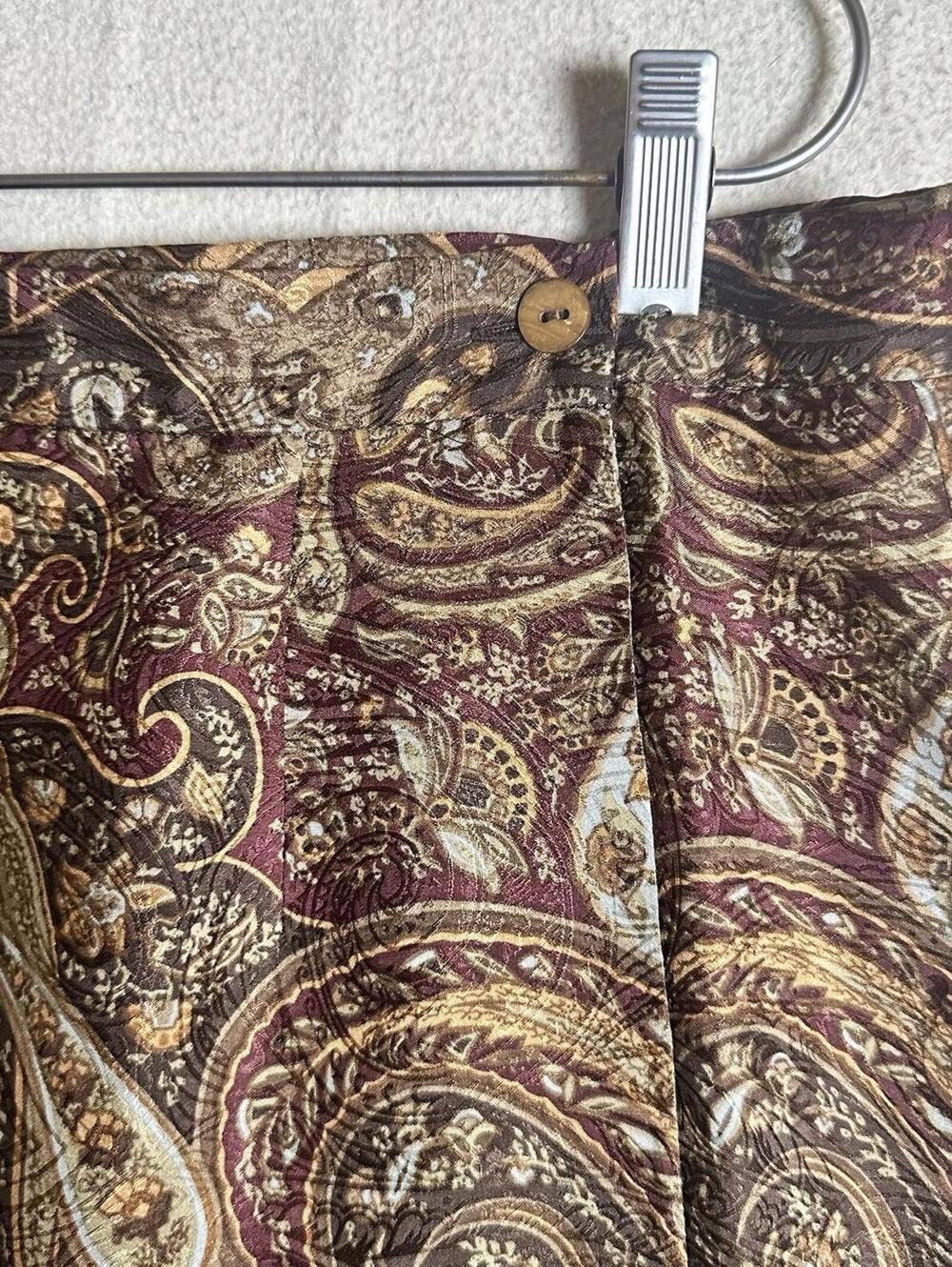 Vintage TALBOTS Paisley Wrap Skirt Silk Brown Maroon Boho Maxi Jacquard Size 16 - Picture 4 of 11